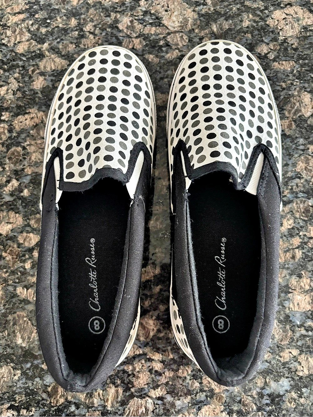 Charlotte Russe Polka Dot Slip-On Sneakers White Black US 8